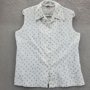 Vintage Merriweather Button Up Shirt Top Sleeveless Floral All Over Print